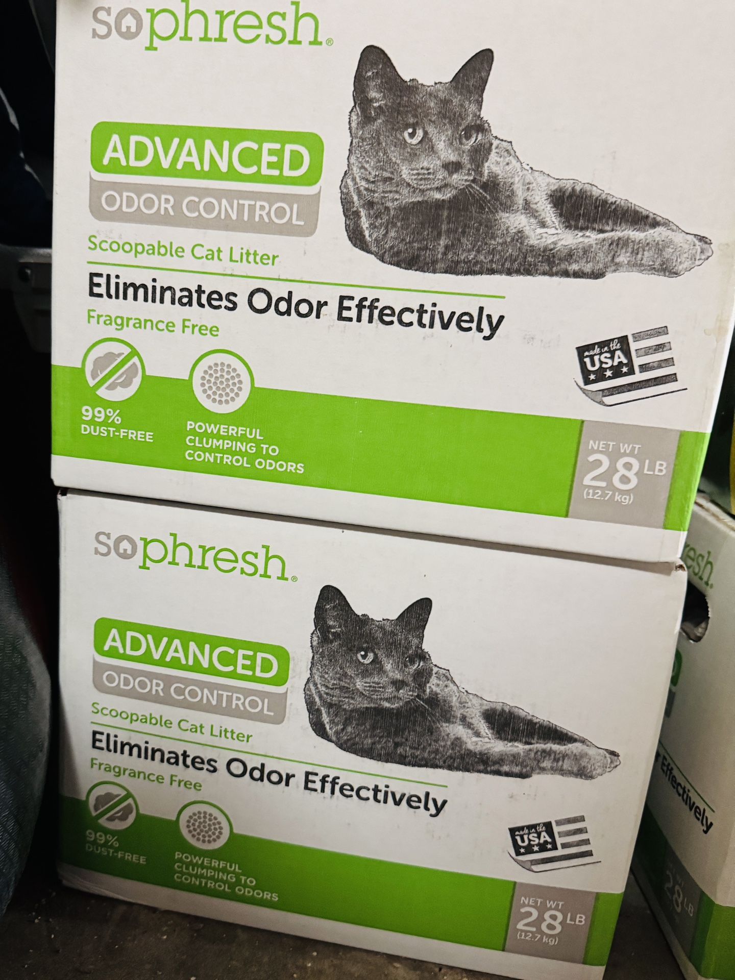 3 Boxes (84lbs) Sophresh Clumping Cat Litter