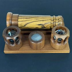 1986 Steven Gray Wooden Kaleidoscope 4 Cell Set & Base Crystal Balls