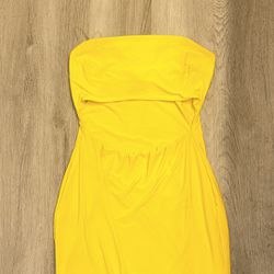 Yellow Strapless BodyCon Dress 
