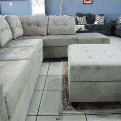 Heights Sectional + Storage Ottoman - Silver