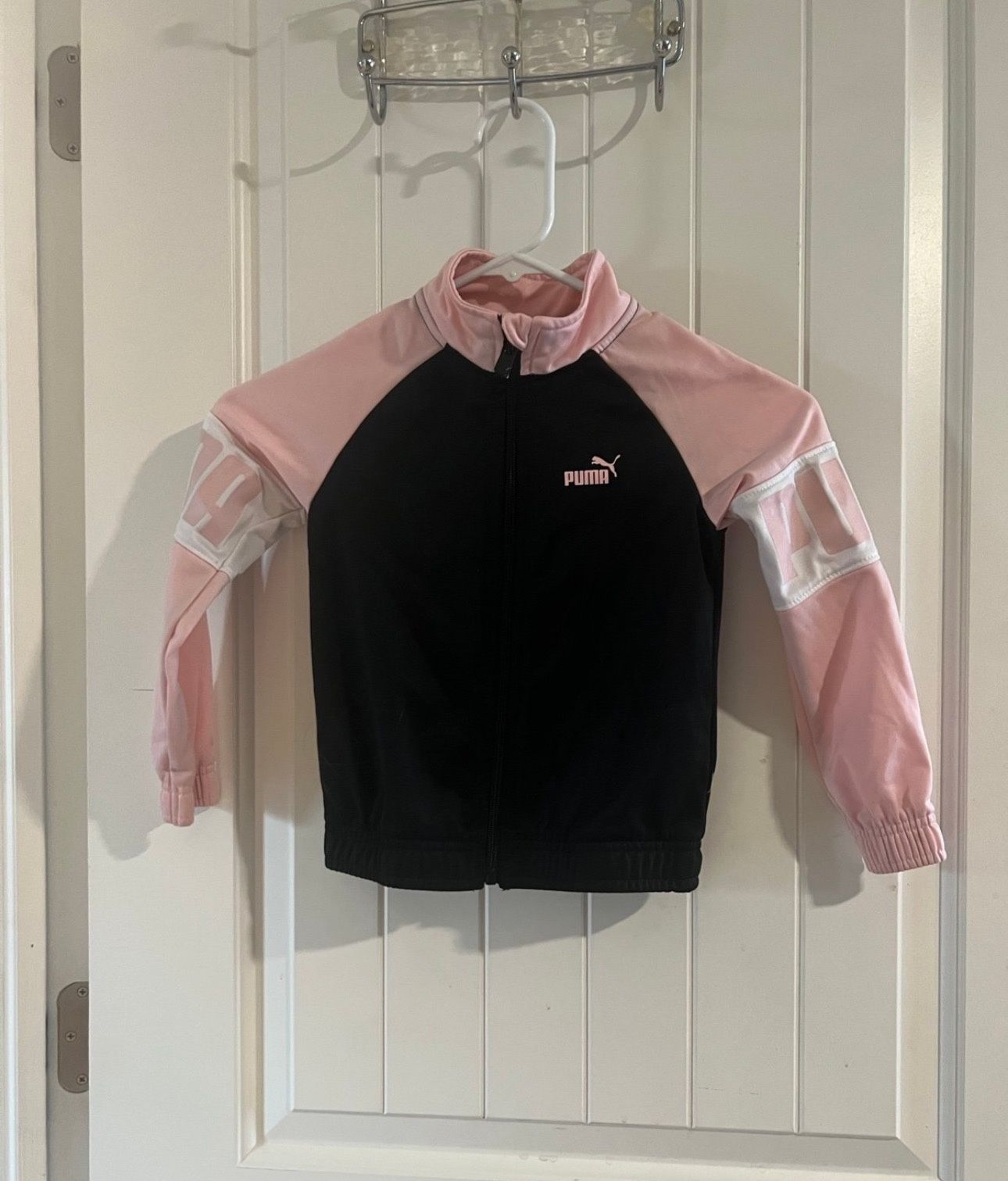 Girls Puma Full Zip Up Track Jacket Size 4 Pink And Black