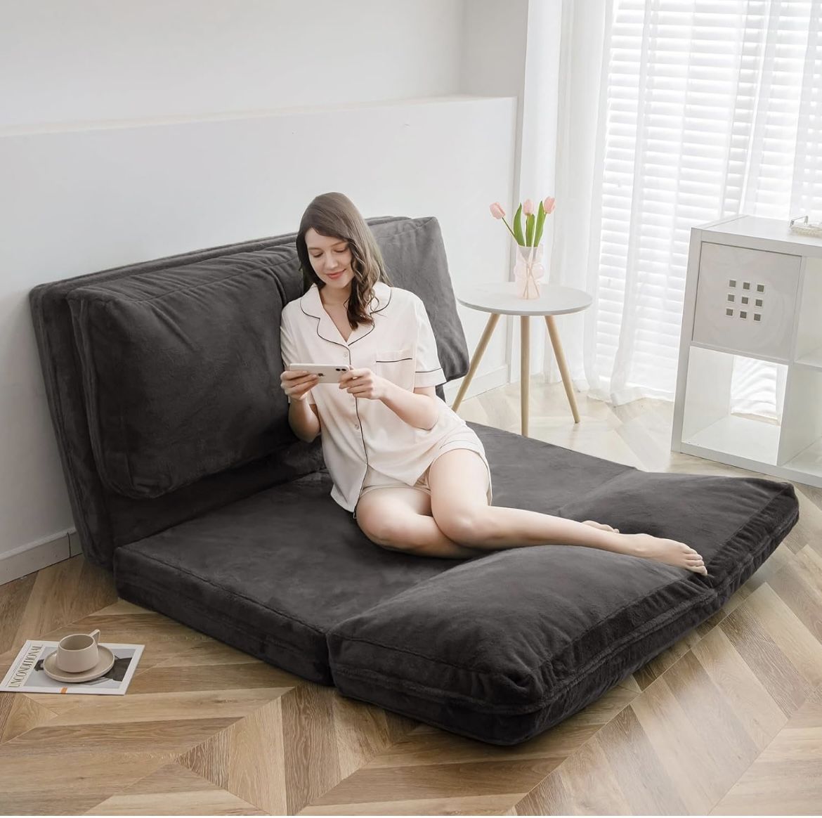 Grey Bean Bag Bed Folding Sofa