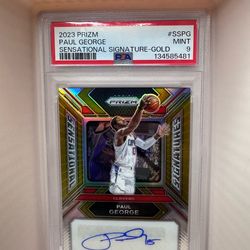 Paul George 2024-2024 Panini Prizm Sensational Signatures Gold /10 PSA9