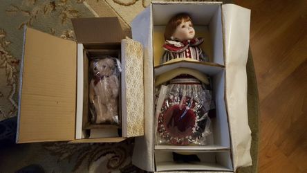 19" LTD EDITION COCA-COLA/FRANKLIN HEIRLOOM DOLL "MEGAN"W/WAGON & BEAR NEW IN BOX