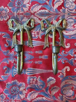 Pair of vintage brass bow wall candle sconces