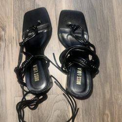 Black Strappy Square Heels