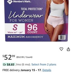 New Unopened Box Total Protection Underwear Size Small 96 Count