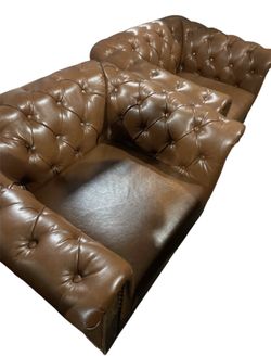 Pair of Brown Leather Armchairs