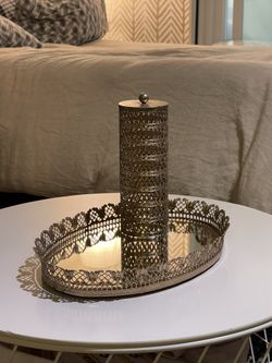 2 Pc Set Vintage Florentine Gold Metal Filigree Mirror Tray / Hairspray Cover