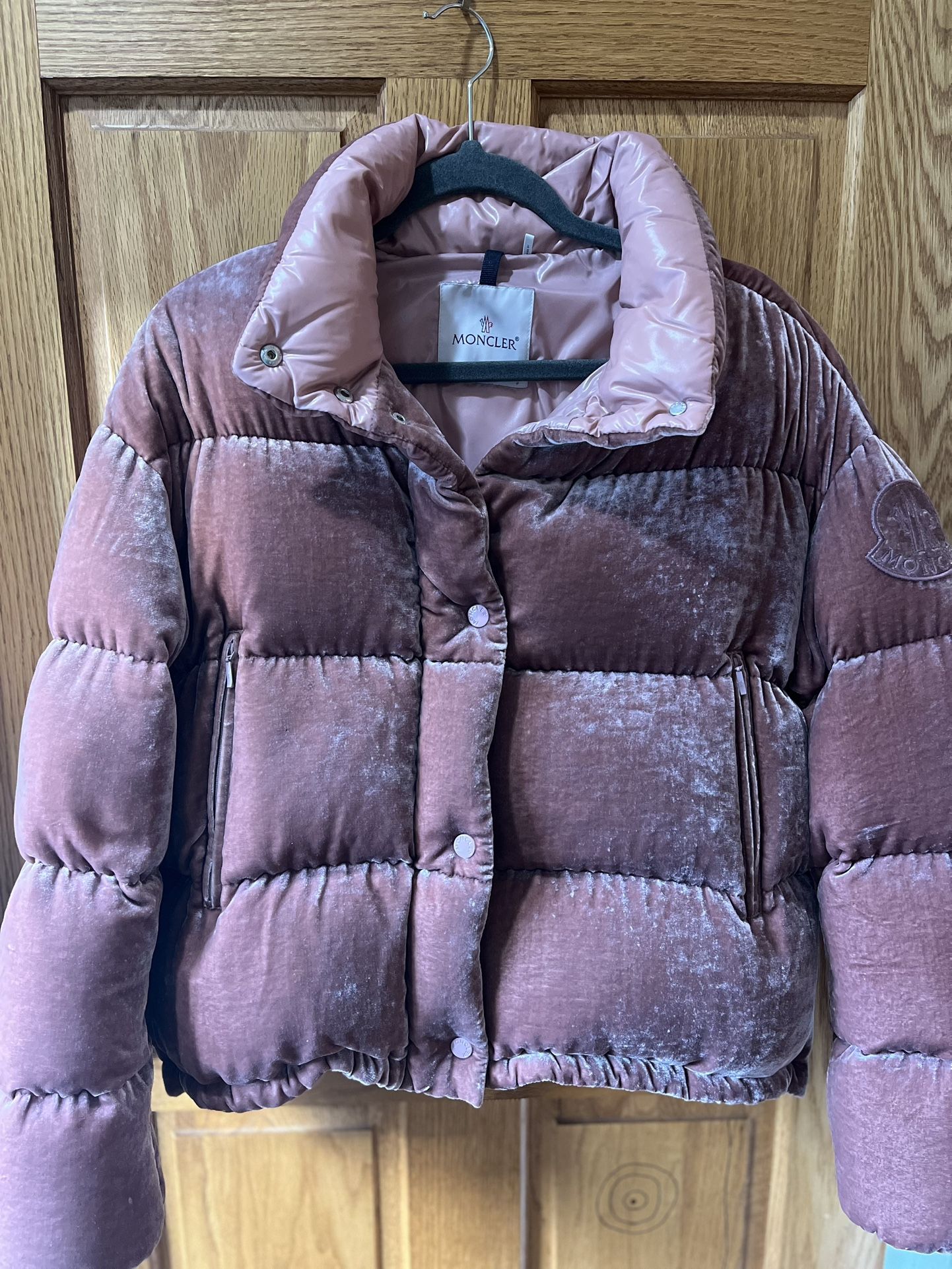 Moncler Pink Velvet Down Jacket