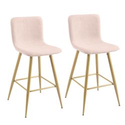 Homy Casa SCARGILL Counter Bar Stool Beige Gold Leg 16.54" W x 19.49" D x 35.83" H Modern Seating