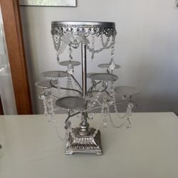 Silver Round Cake And Cupcake Tiered Dessert Stand