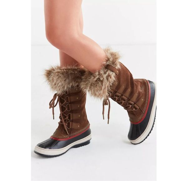 Women’s Sorel Joan of Arctic Boots Sz 7 tobacco brown faux fur