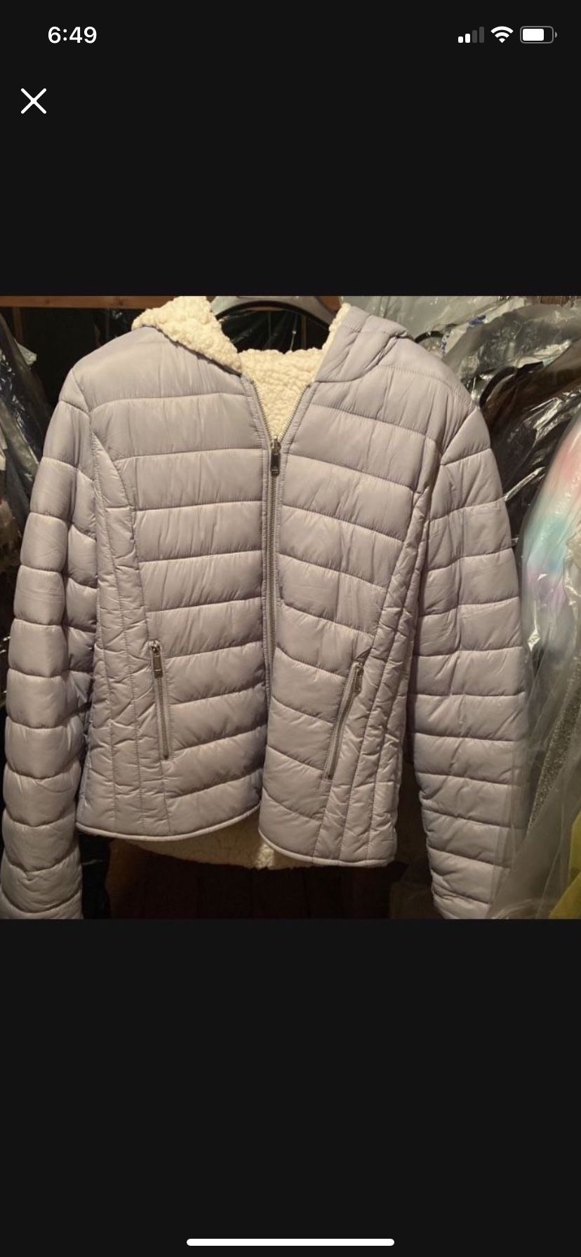 New Size Small Light Blue Fashionova Short Puffer Sherpa Lining Jacket