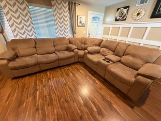 Electrical Tan Tornado Sectional Recliner Couches