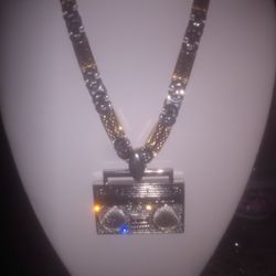 Stainless Steel Infiniti Chain With Boombox Charm Cz Diamonds