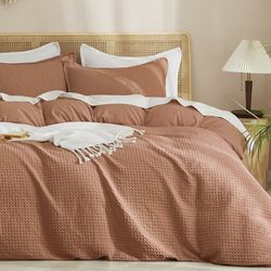 All Season 3 PCS King Waffle Weave Duvet Cover Set, Ultra Soft Luxury Breathable Comforter Cover