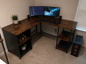 L-Shape  Desk with Storage Shelves