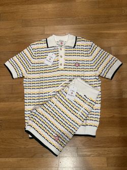 Casablanca Tuck Stitch Striped Polo Shirt/Short Set(S,M)
