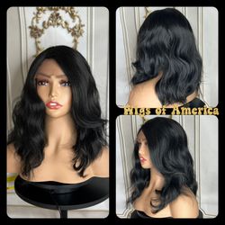 Black Wavy Lace Front Wig Premium Quality Synthetic Hair 