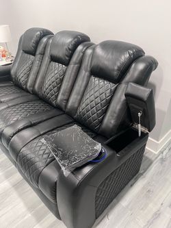 Black Leather Power Recliner Sofa