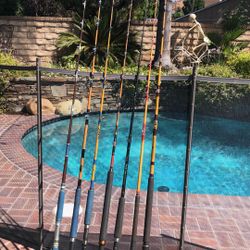 SEVEN (7) Quality Saltwater Fishing Rods-Customs/Fenwick/Sabre/Daiwa.Rods are in GOOD Shape!! 