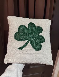 Beaded Four-Leaf Clover Decorative Pillow