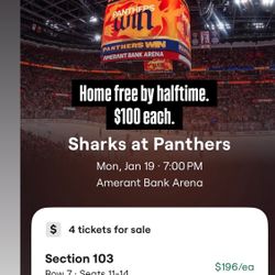 Florida Panthers Vs San Jose Sharks - 1/19 @ 6PM