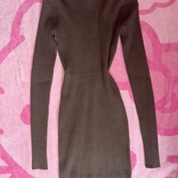 Forever 21 Chocolate Brown Ribbed Knit Mock Neck Long Sleeve Dress