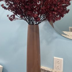 Tall Brown Vase with Artificial Flowers