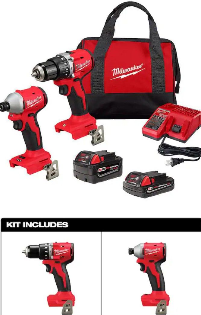 Milwaukee
M18 18-Volt Lithium-Ion Brushless Cordless Compact Hammer Drill/Impact Combo Kit (2-Tool) with (2) Batteries