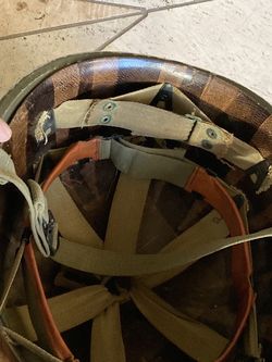 Nice vintage original WW2 WWII military helmet M1 front seam swivel bale