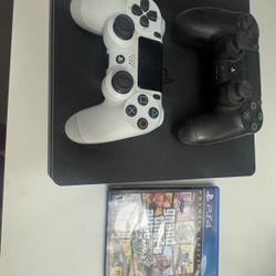 PlayStation 4 Slim - Includes GTA 5 Disc, Black Controller, White Controller