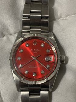 Authentic ROLEX Stainless Steel Date Model . Red Diamond Dial