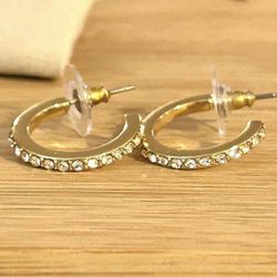 NEW! 18 Karat Gold Plated Cubic Zirconia Hoop Earrings