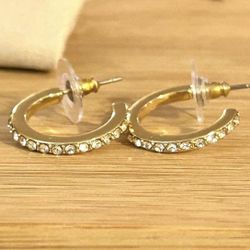 NEW! 18 Karat Gold Plated Cubic Zirconia Hoop Earrings