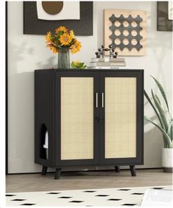 Large Cat Litter Box Enclosure,Hidden Kitty Litter Furniture With Sisal Covered Doors NEW