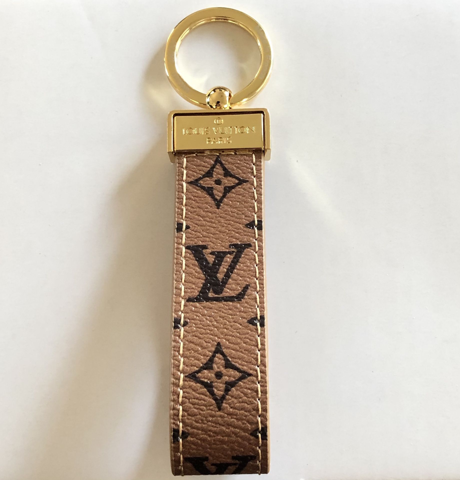 LV Dragonne Key Holder Canvas Leather Gold-color - Depop