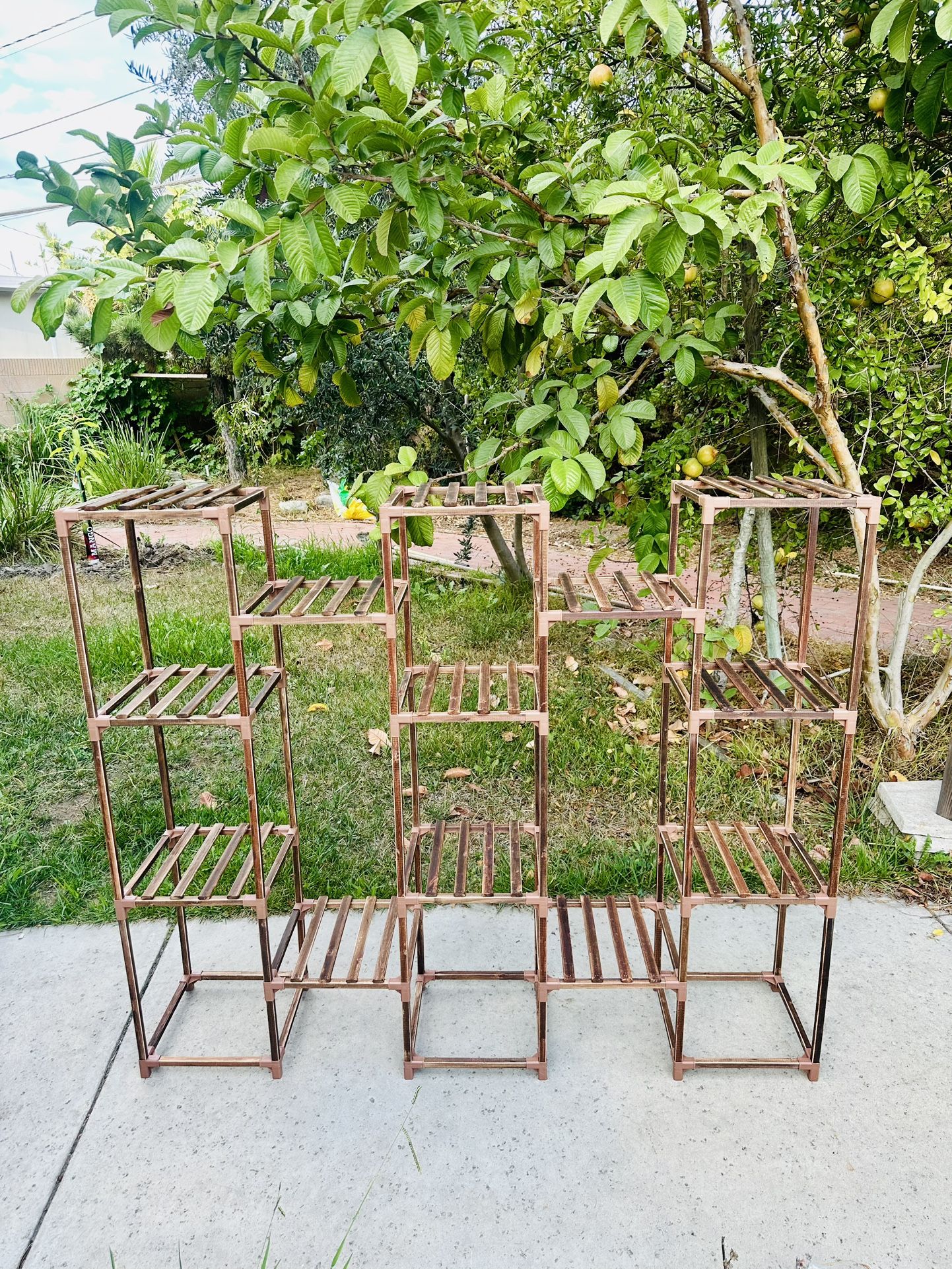 Large Wood Plant Flower Stand Shelves For Indoor Outdoor Patio   Length 56", Width 12", Height 47" New Condition Assembled 