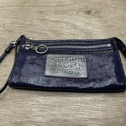 Coach Poppy Women's Deep Blueish Purple Patent Leather Zip Up Wallet/Wristlet