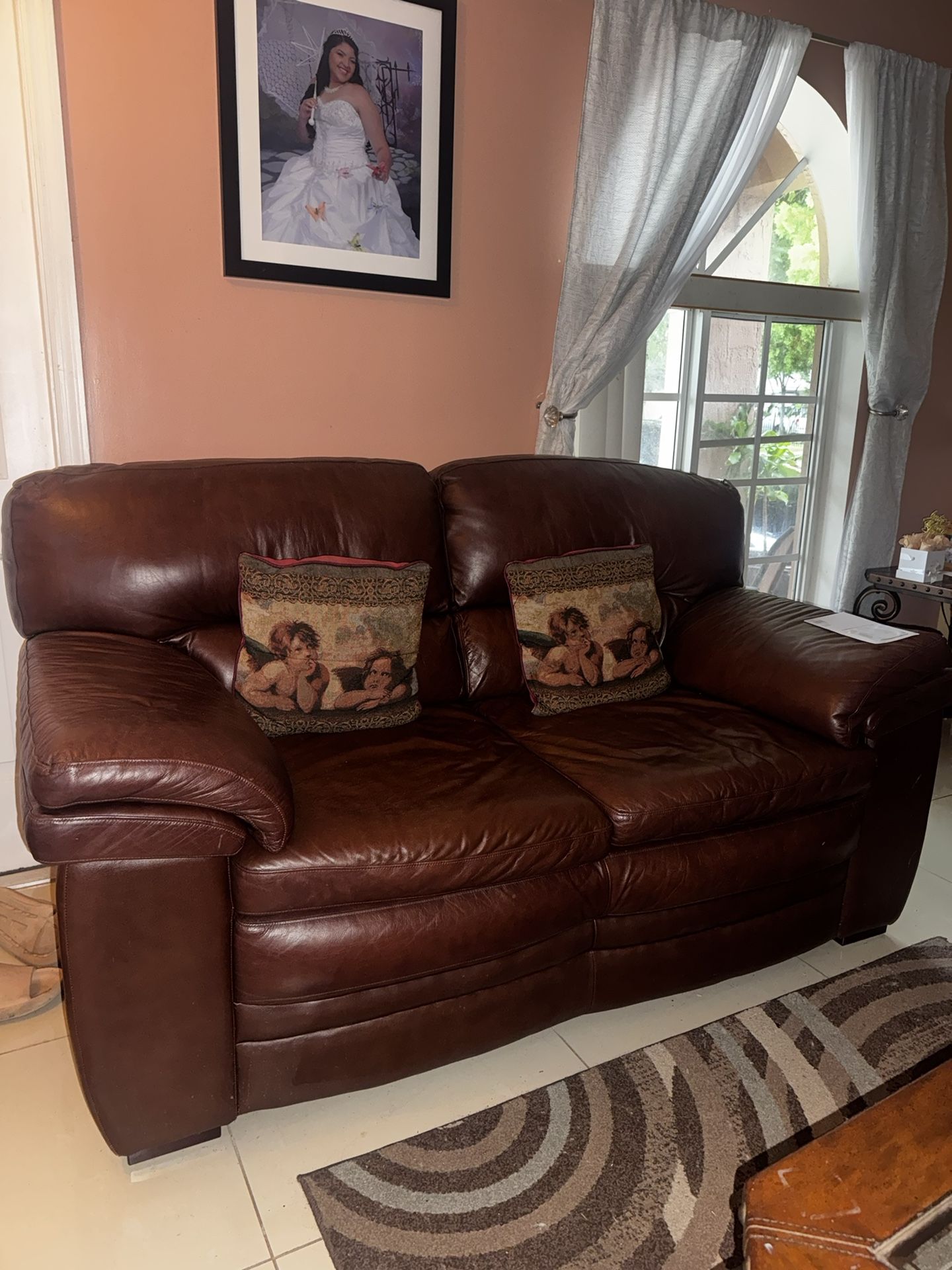 Brown Leather Love Seat (part Of Set)