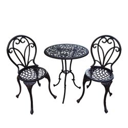 Set of 3 Black Contemporary Filigree Outdoor Furniture Patio Bistro 36"