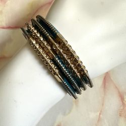 Gold Tone And Blue Bracelet Bangle Bundle Of 4