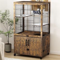 NEW Indoor Cat Cage W/ Wooden Hidden Litter Box & Playpen, Furniture Cat Cage !