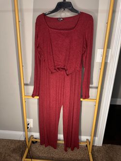 Fashion Nova Red Ribbed Knit Two-Piece Set