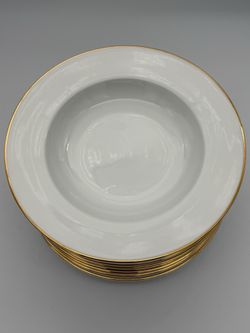 Christopher Stuart Ambassador Gold Y0201 Soup Bowl 9 1/8" White Fine China Set 11