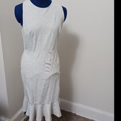 Banana Republic Dress Size 6 Ruffled Hem Criss Cross Back Gray Stretch Lined