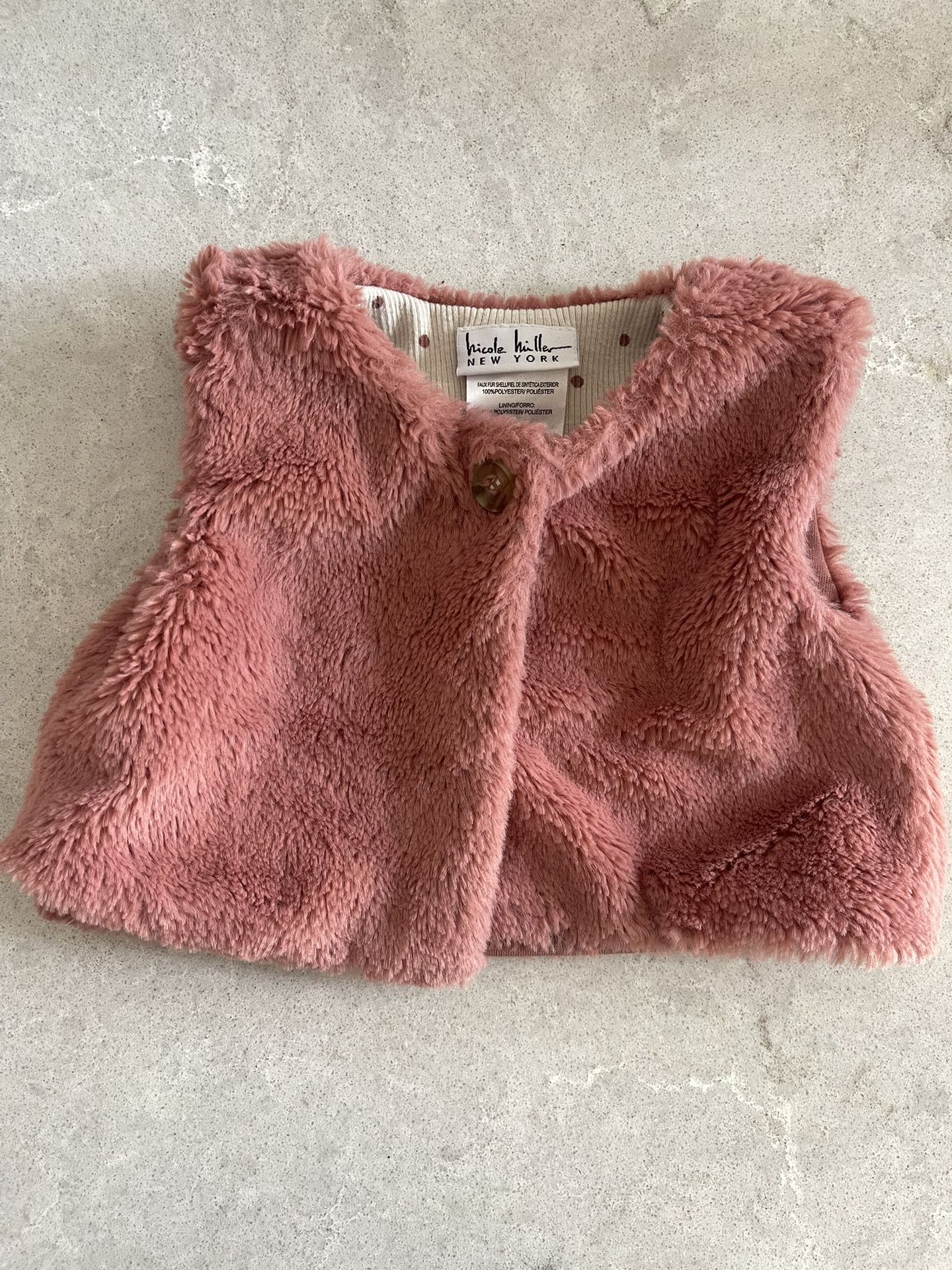 nicole miller baby faux fur pink vest 3/6 months
