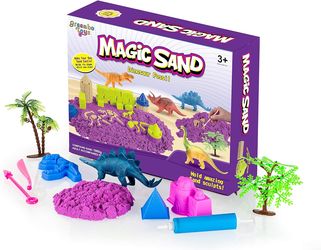 Greenbo Play Sand Toys Kids Sand Castle Kit Dinosaur Figures Sand Molds Tools 2.21lbs