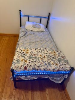 Twin Metal Bed Frame with LED Lights Memory Foam Mattress
